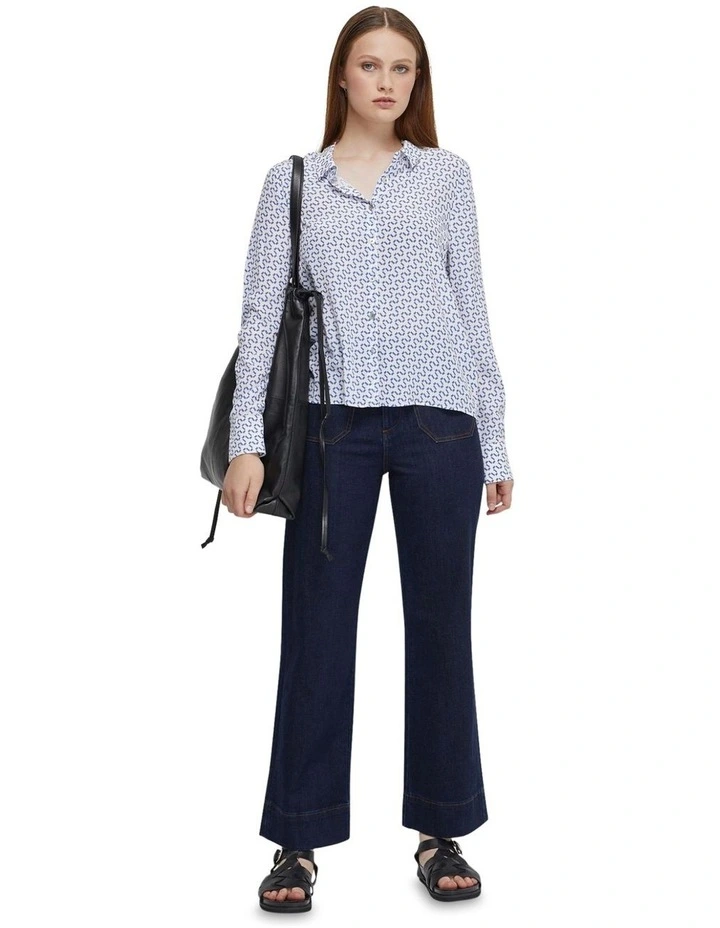 Poppy Zigzag Printed Shirt in White/Blue