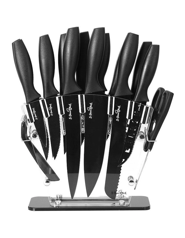 5-Star Chef 17 Piece Kitchen Knife Set in Black