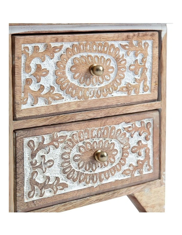 Mango Wood Trinket Box with Drawers in Natural