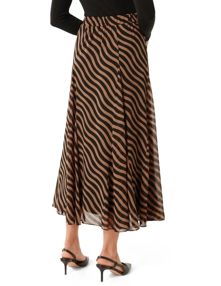 Donna Godet Midi Skirt in Brown Multi
