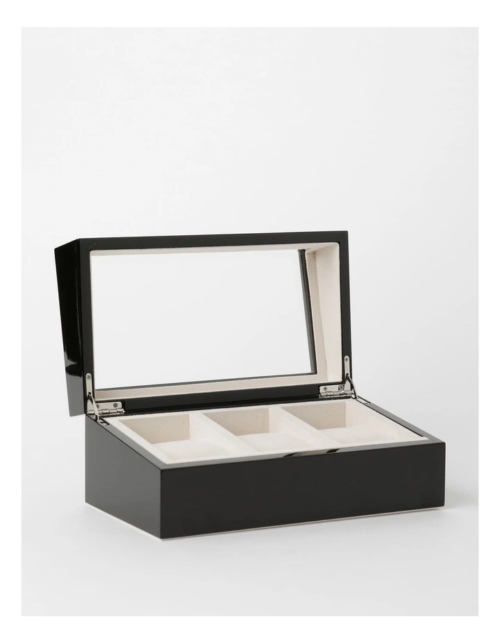 3 Compartment Watch Box in High Gloss Black