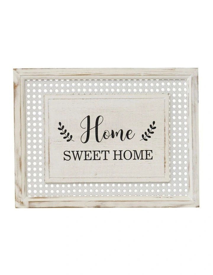 Home Sweet Home Rattan Timber Framed Wall Art in White