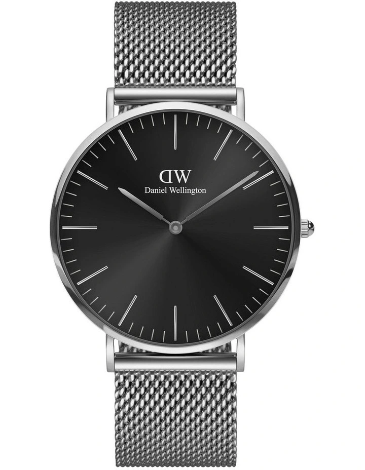 Classic 40mm Onyx Black Dial Watch in Silver