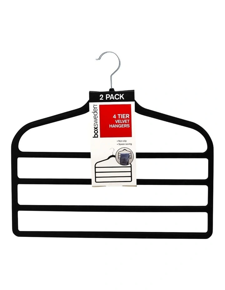2pc 4 Tier Velvet Space Saving Clothes Hanger Hook Trouser Skirt Pants