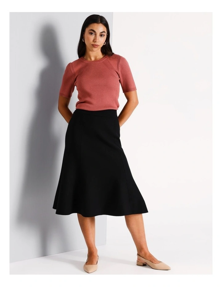 A Line Double Faced Knit Skirt in Black