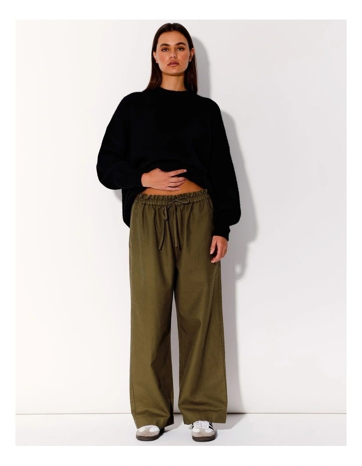 Paperbag Wide Leg Drill Pant in Olive