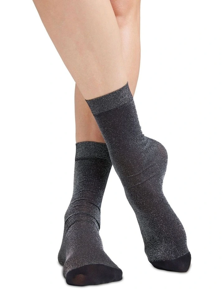 Lurex Rib Anklet in Black/Silver
