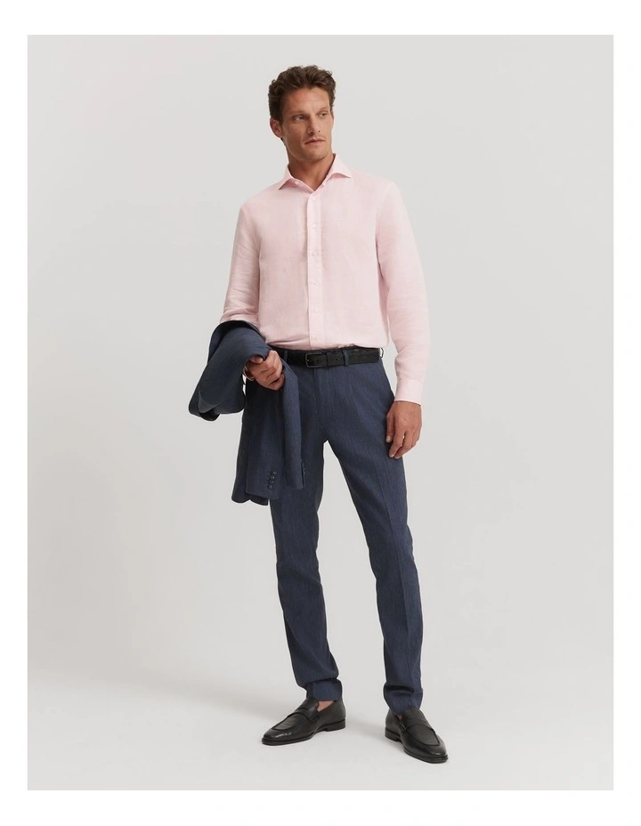 Tailored Fit Cotton Linen Shirt in Soft Pink