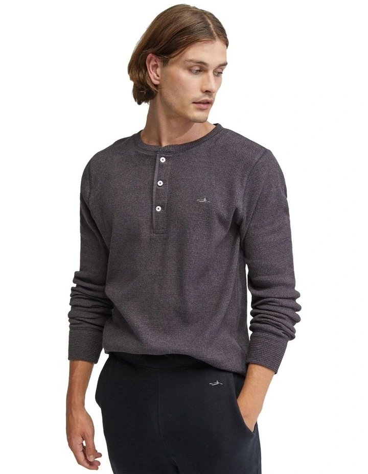 Henry Organic Cotton Waffle Long Sleeve Tee in Charcoal