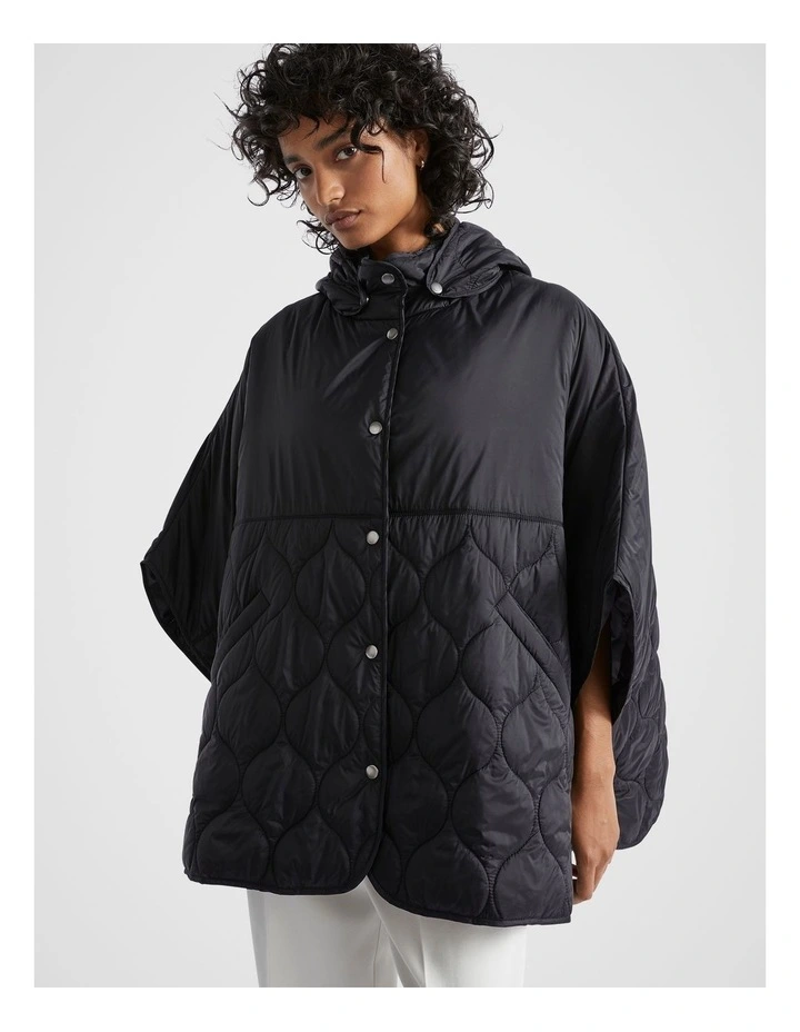 Quilted Hood Poncho in Black