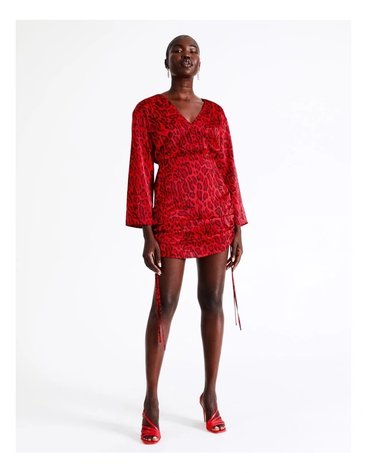 Ruched Side Mini Dress in Red