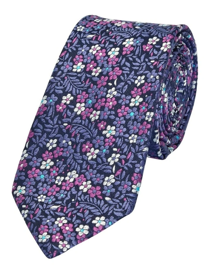 Ditsy Floral Jacquard Tie 7Cm in Purple