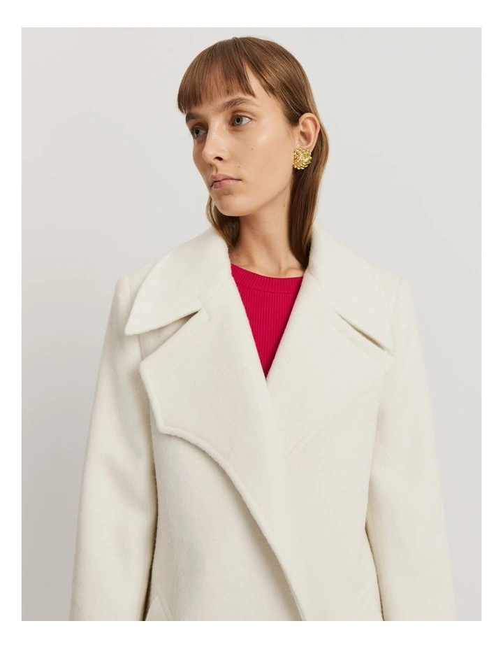 Textured Longline Coat in Cream