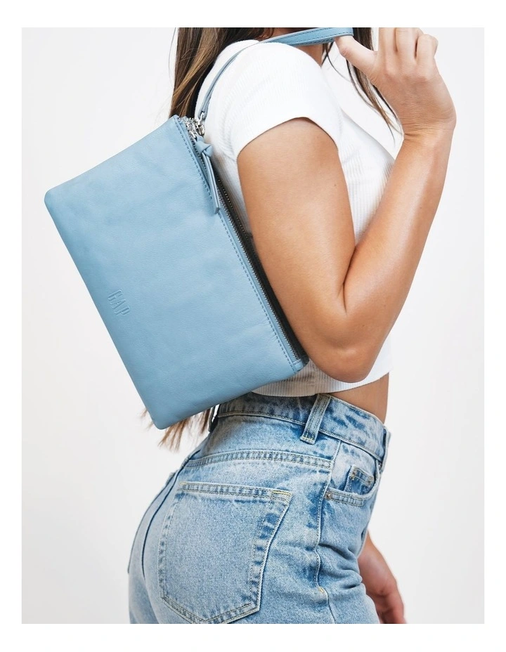 Leather Cross-Body Bag in Light Blue