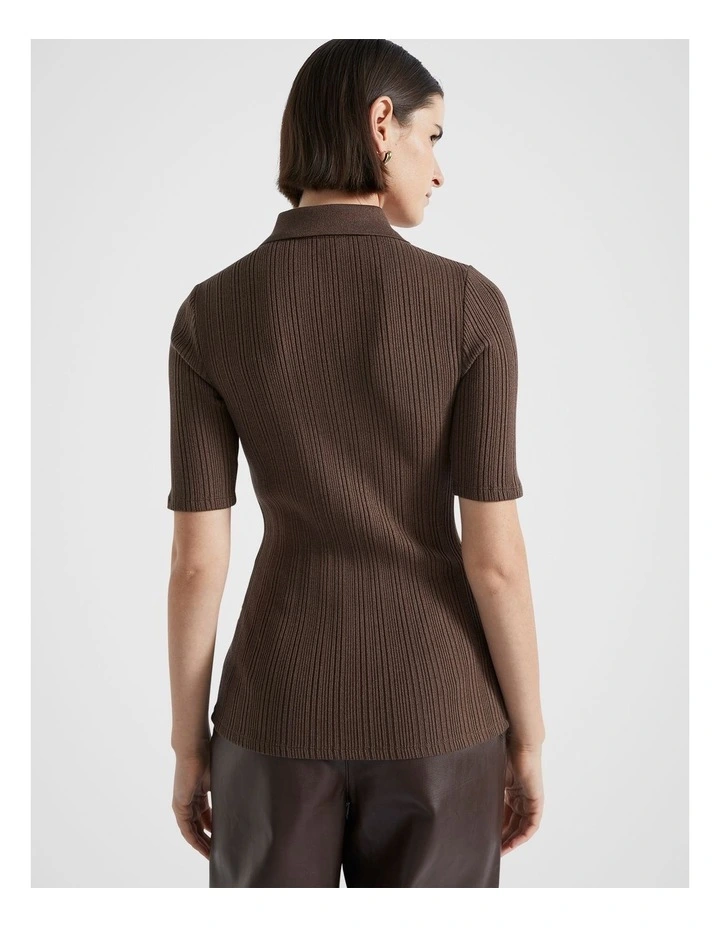 Half Sleeve Rib Polo Top in Dark Espresso Twist