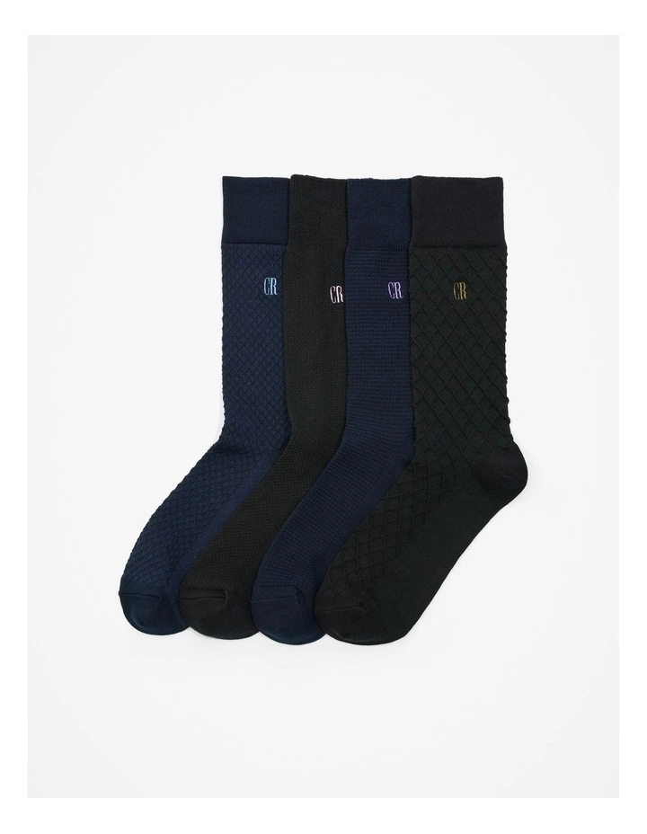 Australian Cotton Blend Textured Sock Pack of 4 in Multi