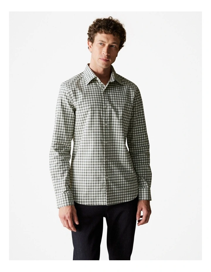 Tailored Fit Micro Tartan Check Shirt in Light Green