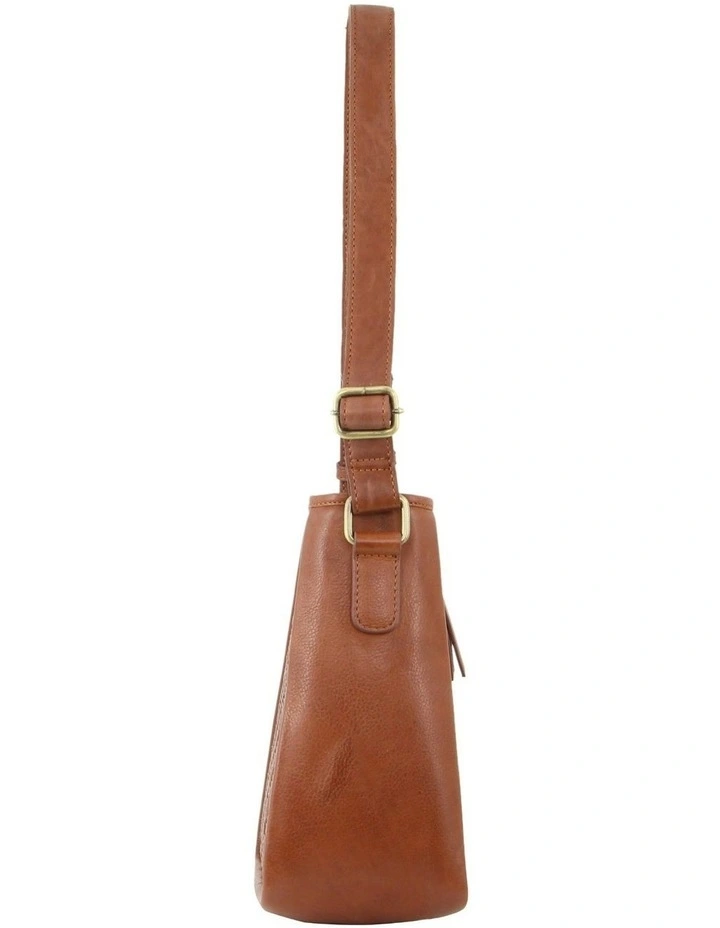 Woven Embossed Leather Cross-Body Bag in Tan