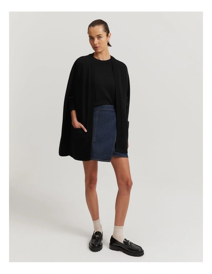 Organically Grown Cotton Blend Pocket Cape Jacket in Black