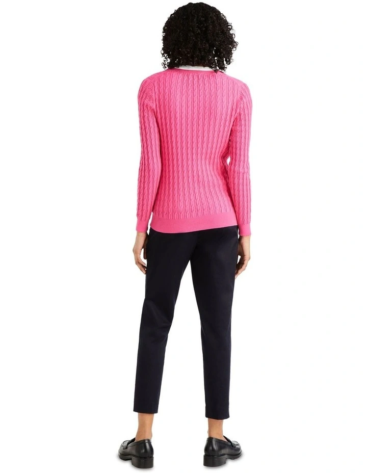 Classic Cable V-Neck Sweater in Pink