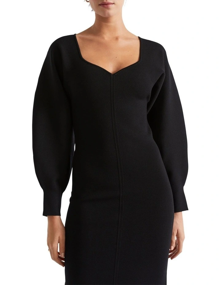 Crepe Sweetheart Midi Dress in Black