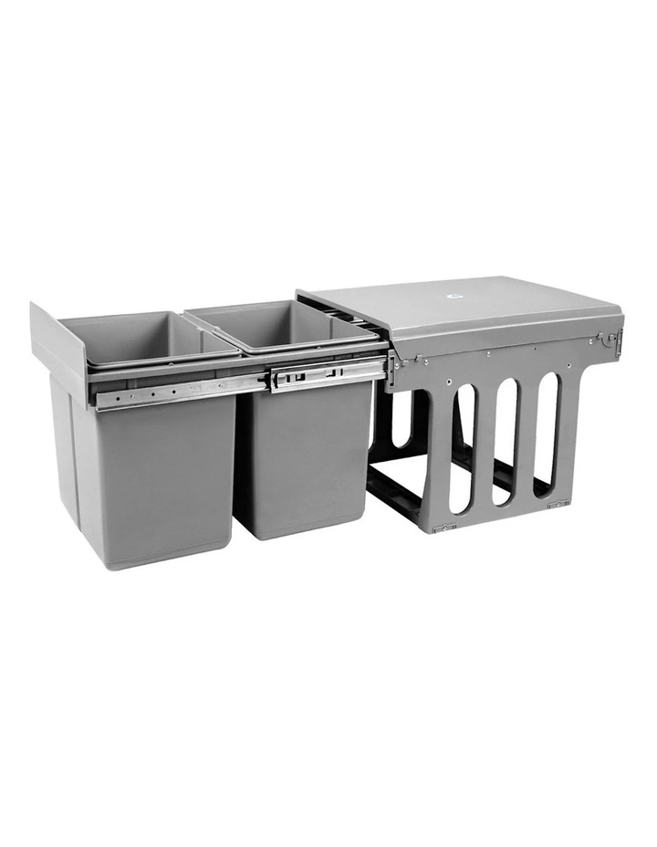 Pull Out Kitchen Double Basket 2 x 15L Bin in Grey
