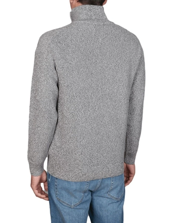 Twisted Yarn Half Zip Knit in Dark Grey Melange