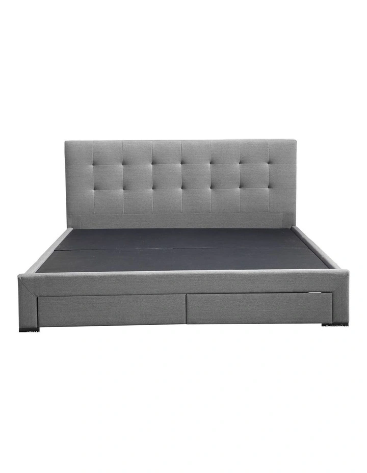 Double Bed Frame Tufted 4 Storage Drawers with Castors in Grey