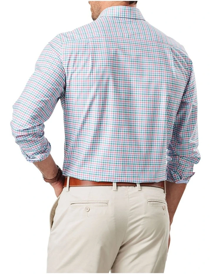 Easy Care Twill Multi Check Long Sleeve Shirt in Pink