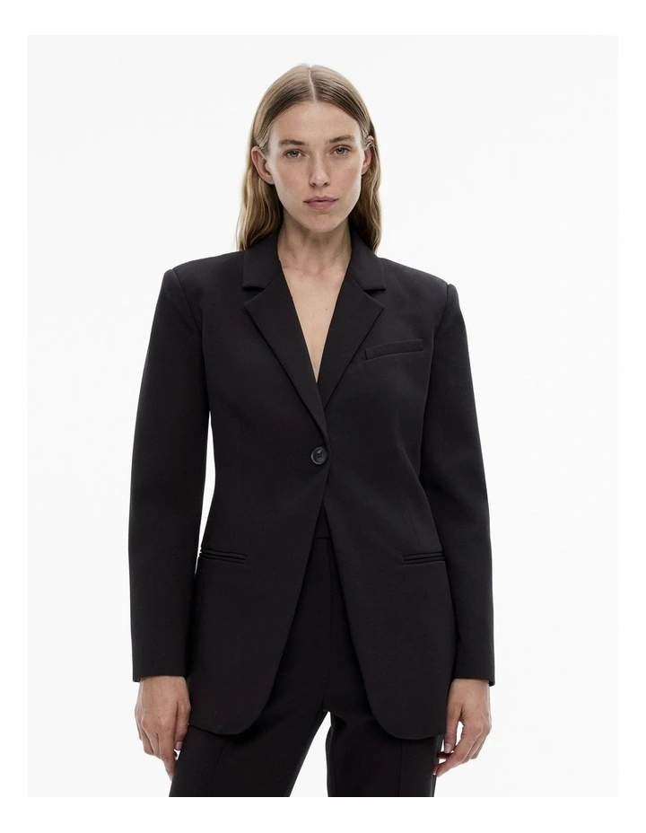 Notched Lapel Single-breasted Blazer in Black