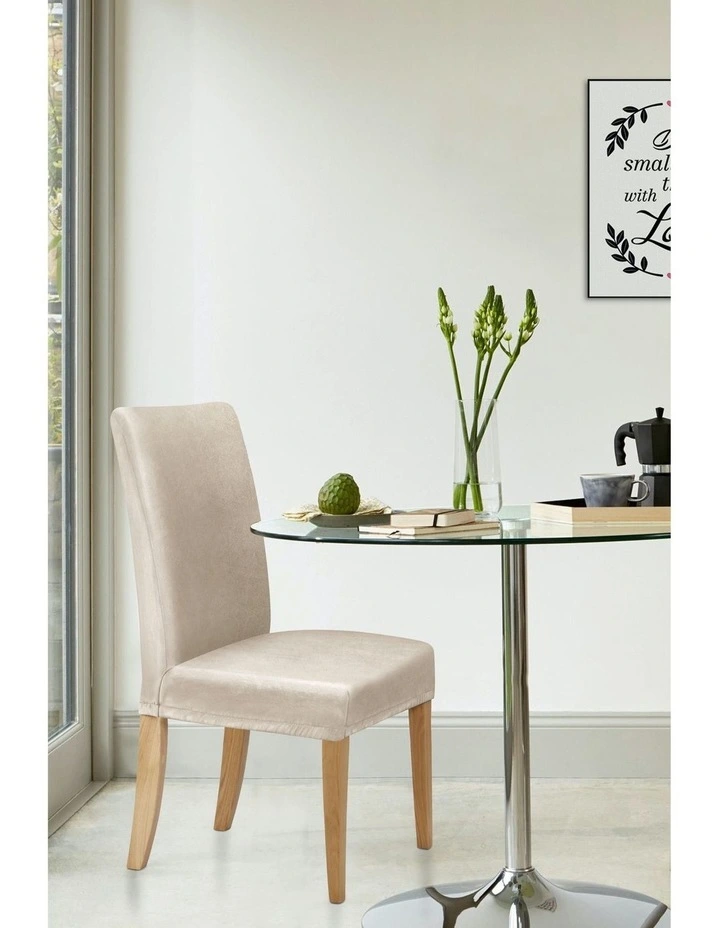 Premium Faux Suede Dining Chair Cover 6 Pack in Cream