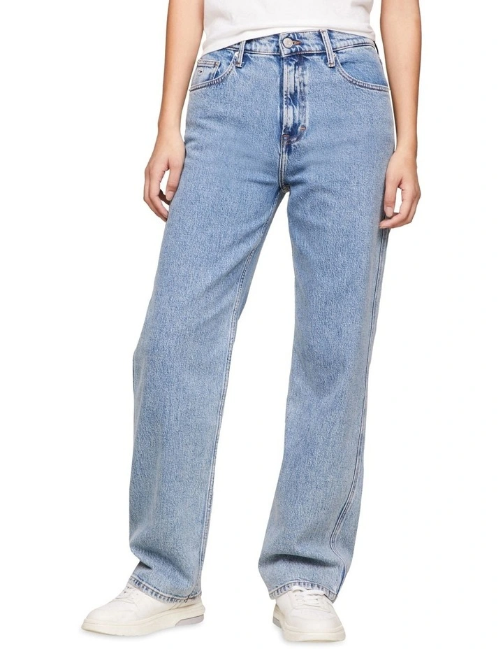 Betsy Mid Rise Wide Leg Faded Jeans in Blue