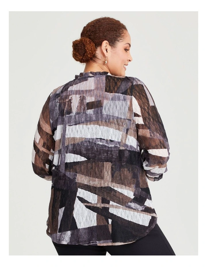 Abstract Lace Mesh Top in Print