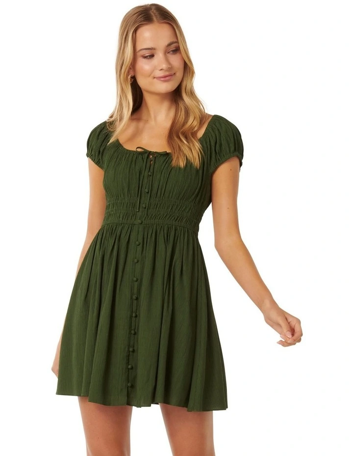 Aisha Ruffle Neck Mini Dress in Green
