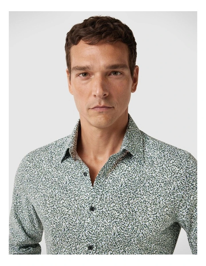 Regular Fit Abstract Floral Print Shirt in Khaki