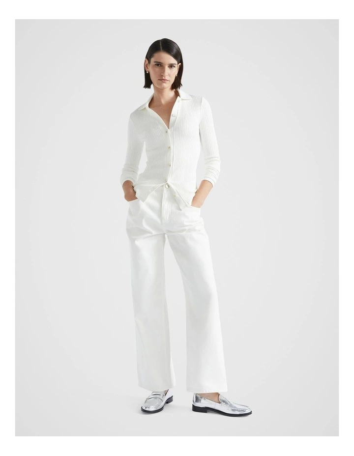 Variegated Rib Polo Top in Cloud Cream Marle