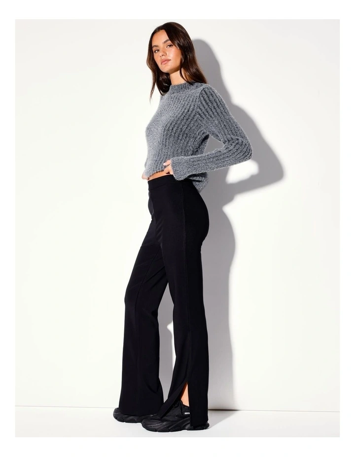 Recycled Blend Rib Flare Pants in Black