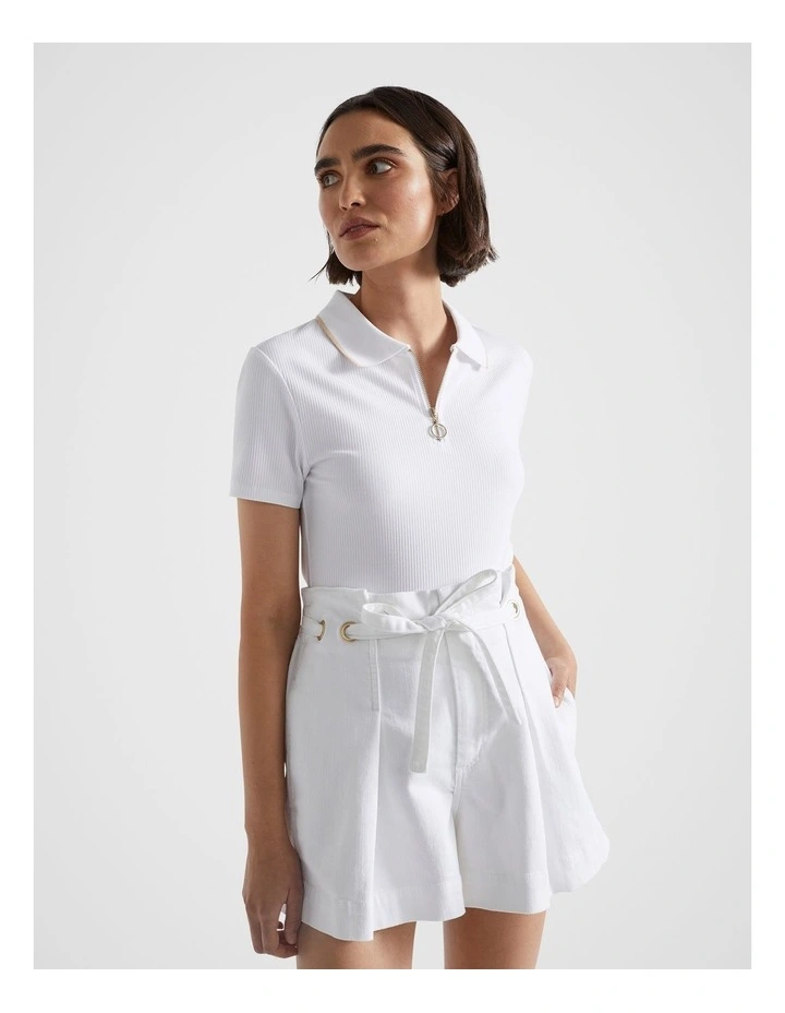 Collared Zip Thru Top in Whisper White