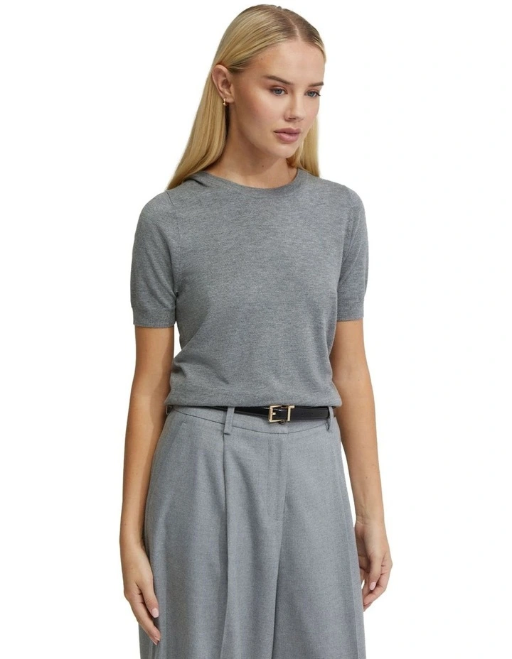 Grace Short Sleeve Cashmere Blend Knit in Grey