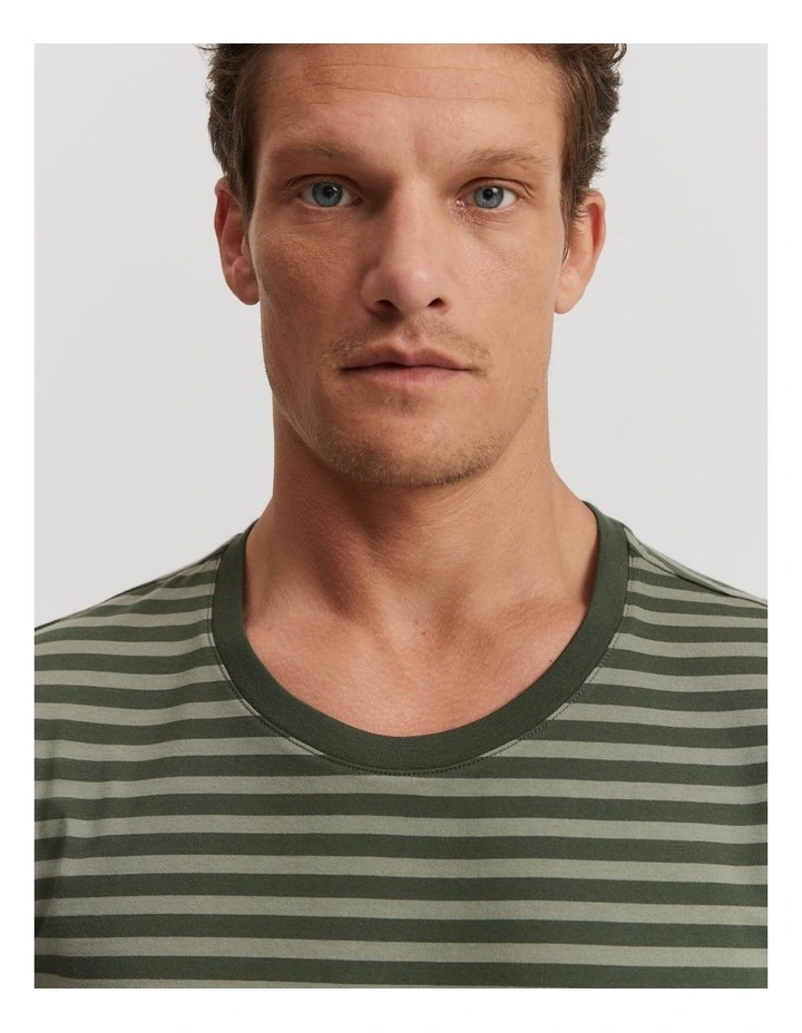 Stripe Pima Crew T-shirt in Khaki Green