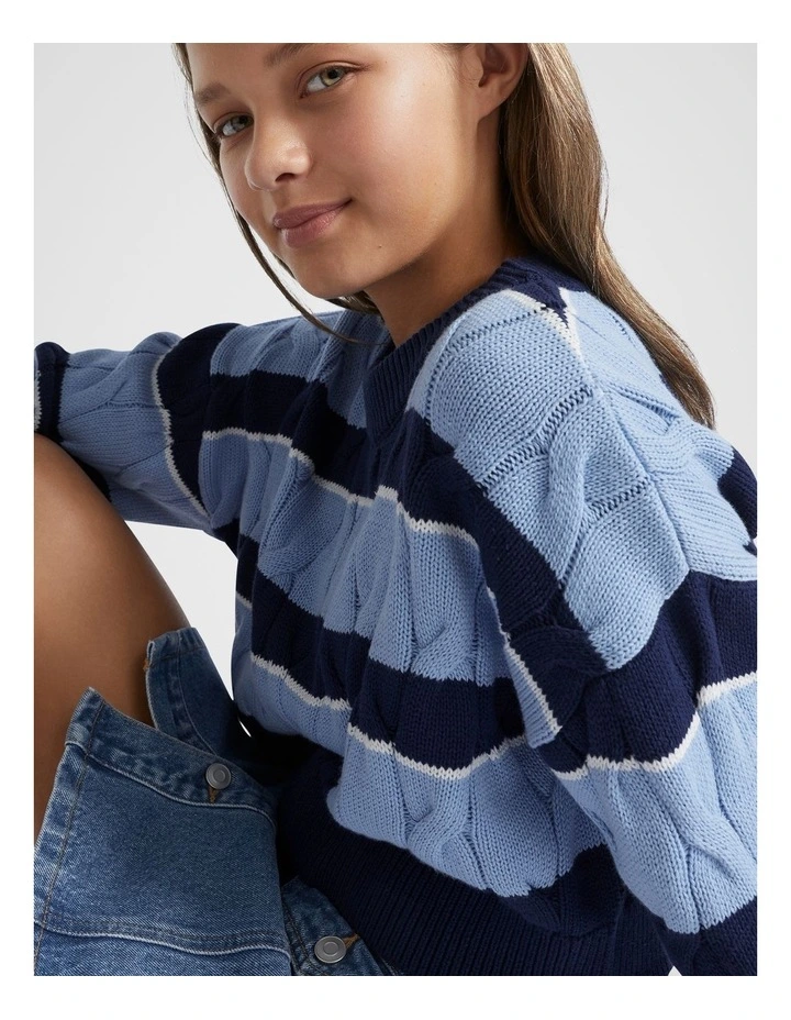 Stripe Crop Knit in Ink Blue