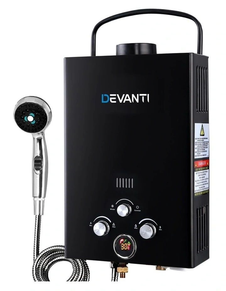 Camping Portable Gas Water Heater Hot Shower GWH-LPG-8L-SW-BK-DI