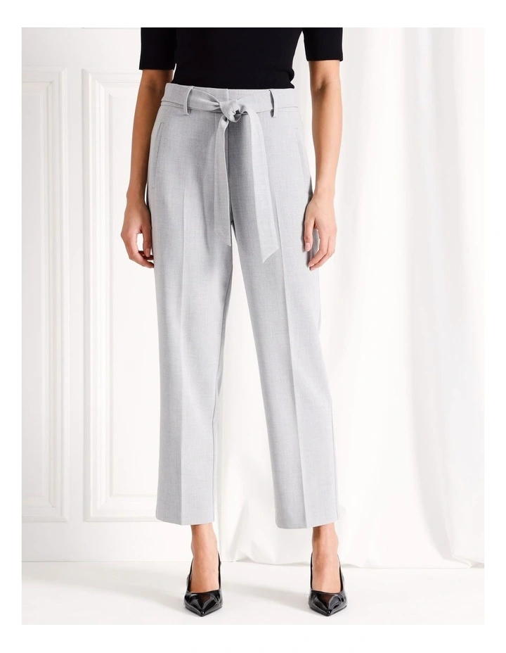 Tie Waist Straight Leg Pant in Grey