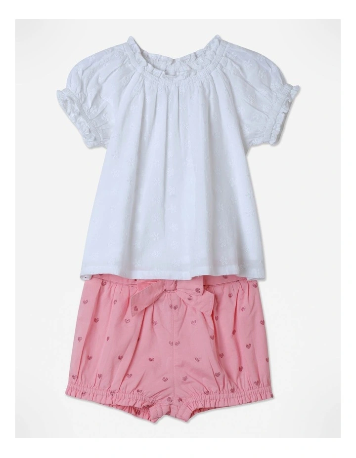 Broderie Top And Short Set in White