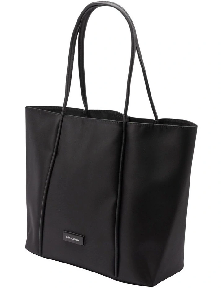 Madison Nylon Leather Tote Bag in Black