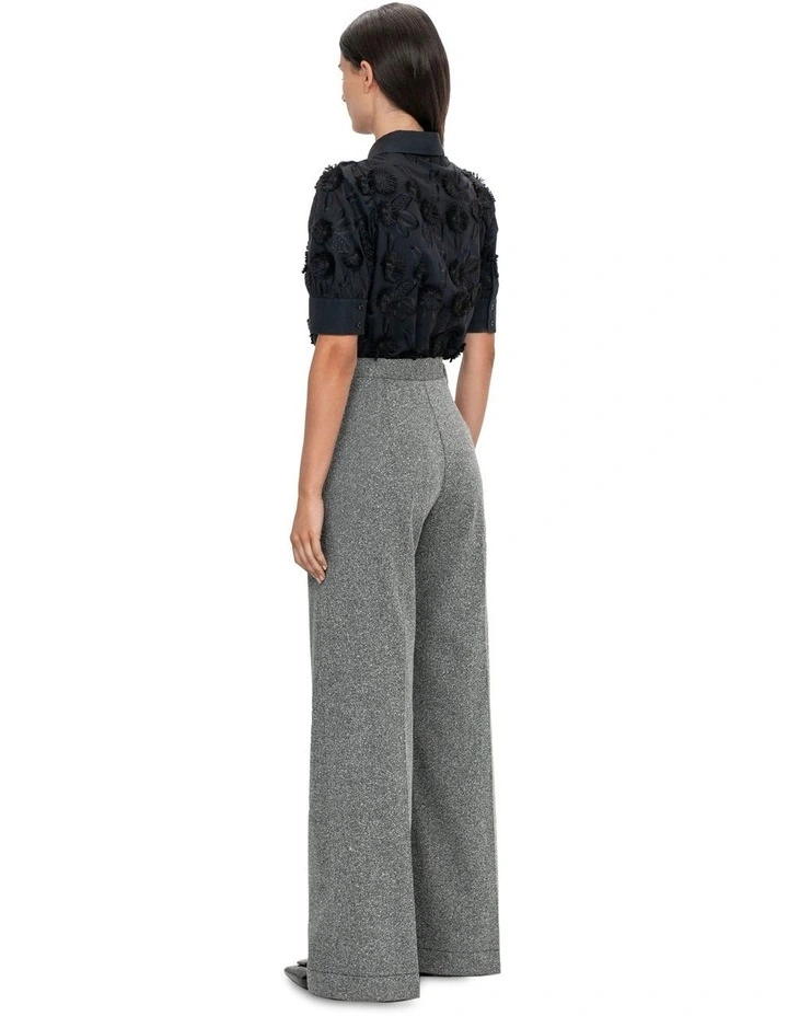Melange Twill Wide Leg Pant in Grey