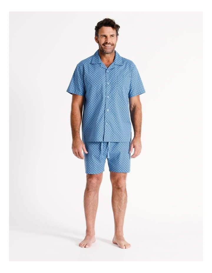 Short Sleeve Softwash Poplin PJ Set Linked Diamonds in Blue