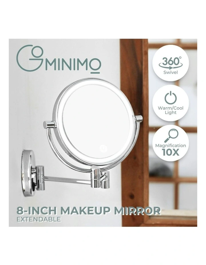 8 Inch Double-Sided LED Makeup Vanity Mirror in Silver