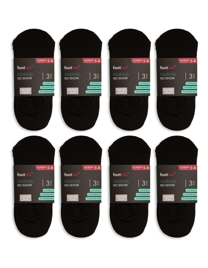 Casual No Show Cushioned Socks (Size 5-8) 24 Pack in Black