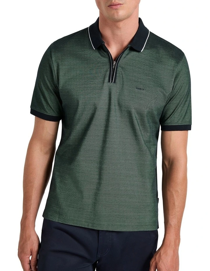 Declan Mercerised Zip Polo Shirt in Jade